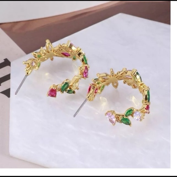 Kate ks Spade Greenhouse Floral Hoops Earrings Flower Crystal cluster - Picture 4 of 13